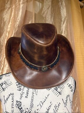 Men's Brown Leather Western Cowboy Hat